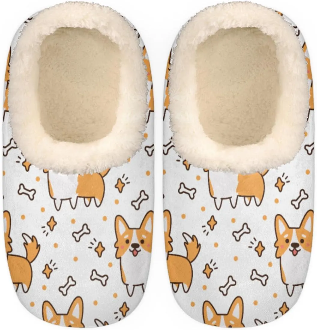 Welsh Corgi Bone Women's Slippers, Cute Dog Non-Slip House Slipper Socks, Plush Lined Slippers Shoes for Girls Boys Teens Indoor Bedroom