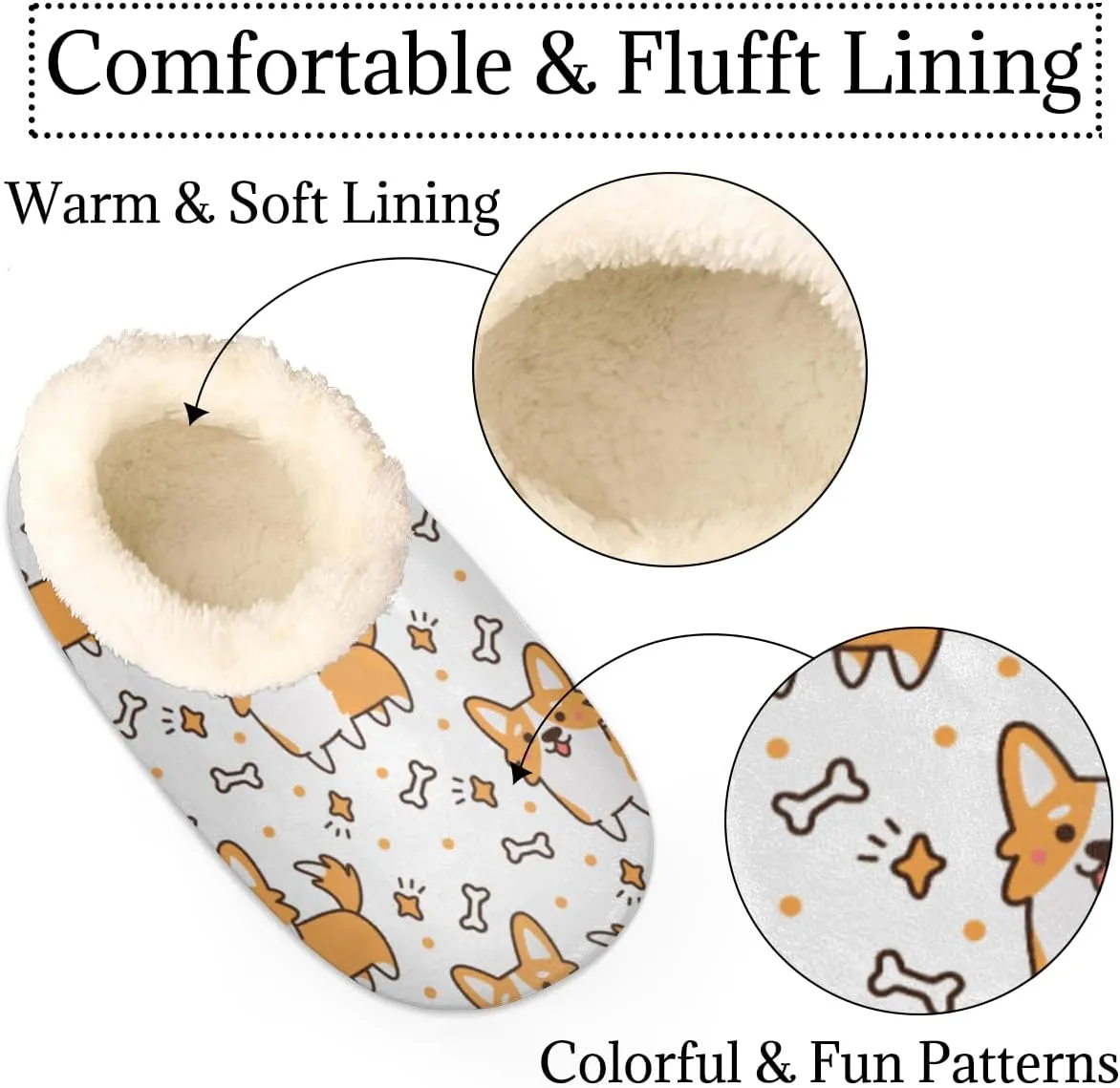Welsh Corgi Bone Women's Slippers, Cute Dog Non-Slip House Slipper Socks, Plush Lined Slippers Shoes for Girls Boys Teens Indoor Bedroom