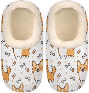 Welsh Corgi Bone Women's Slippers, Cute Dog Non-Slip House Slipper Socks, Plush Lined Slippers Shoes for Girls Boys Teens Indoor Bedroom