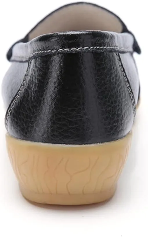 WERWAES Casual Penny Loafers for Women Moccasins Comfort Leather Mental Chain Classic Slip on Flats Breathable Walking Office Outdoor Womens Loafers
