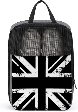 White and Black British Flag Travel Shoe Bag Waterproof Carry Tote Bag for Sports Portable Shoes Storage Pouch, style, dsgvfd464