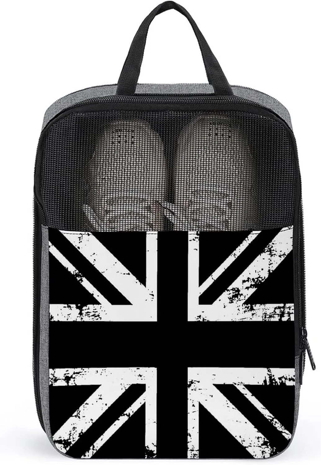 White and Black British Flag Travel Shoe Bag Waterproof Carry Tote Bag for Sports Portable Shoes Storage Pouch, style, dsgvfd464