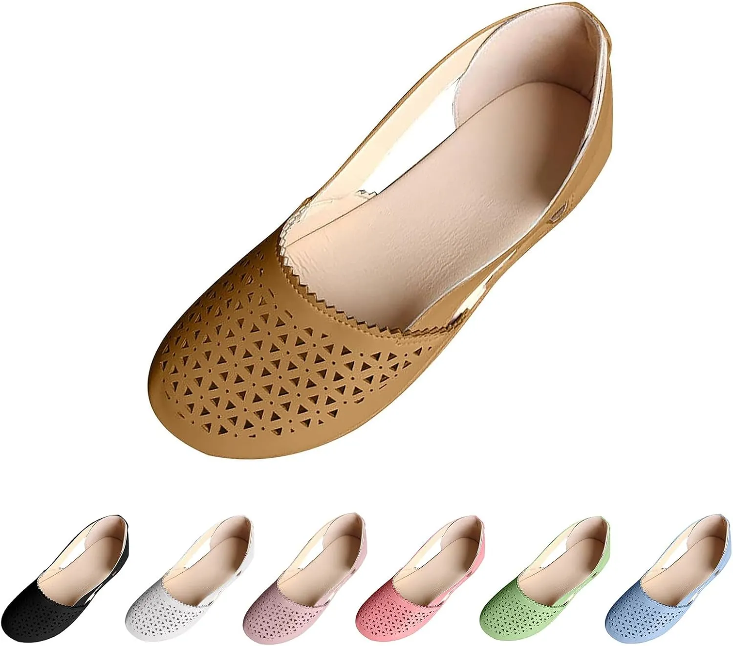 Wide Width Flats for Women Comfortable Closed Toe Casual Hollow Out Sandals Breathable Orthotic Wedge Sandals Arch Support Slip on Flats Lightweight Walking Beach Shoes