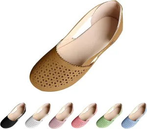 Wide Width Flats for Women Comfortable Closed Toe Casual Hollow Out Sandals Breathable Orthotic Wedge Sandals Arch Support Slip on Flats Lightweight Walking Beach Shoes