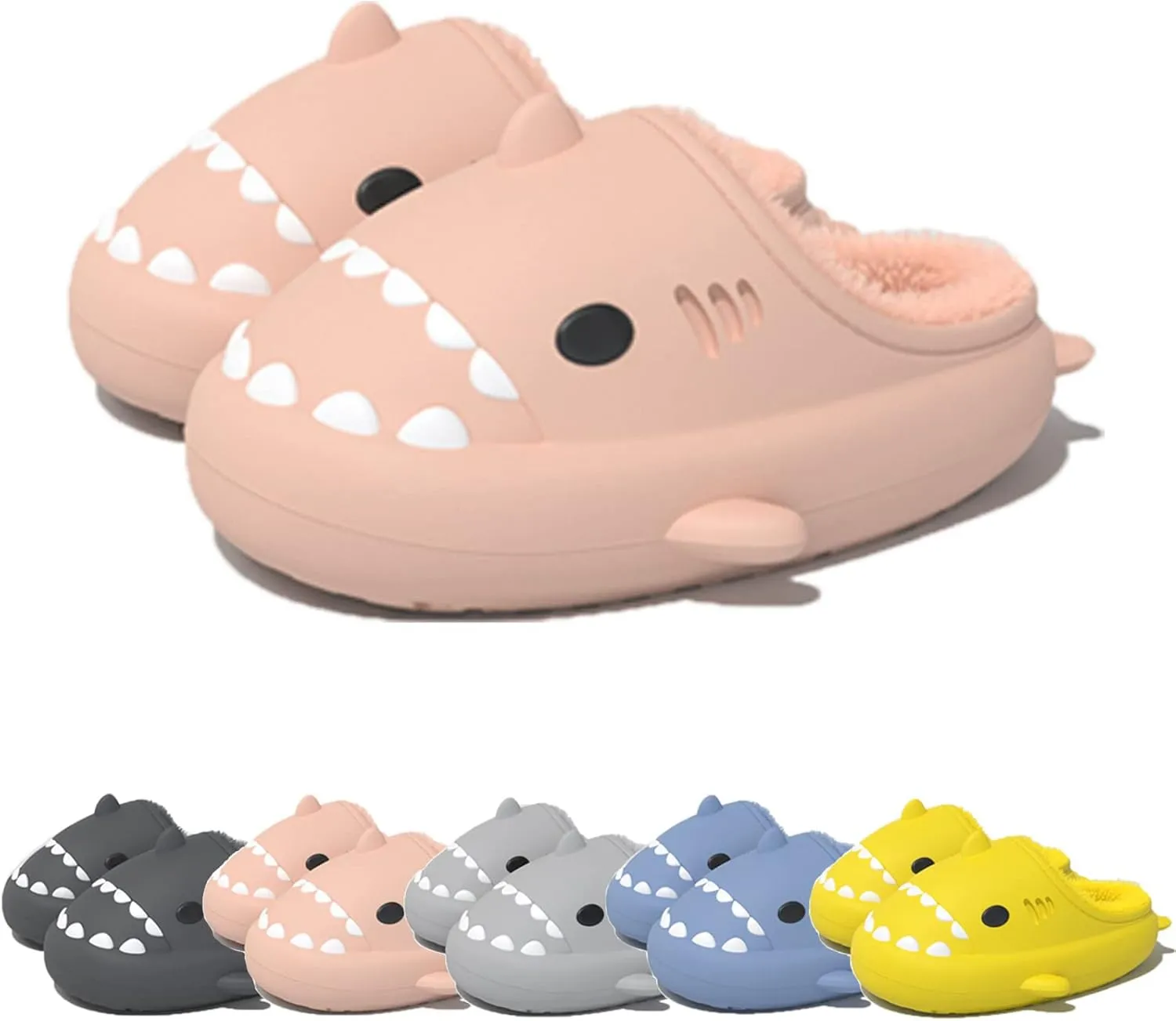 Winter Cloud Slides Shark Slippers Adults Cartoon Fuzzy Slippers Nonslip Soft Comfy Home Slippers (Pink,8,9,Men,7.5,8,Women,Medium)