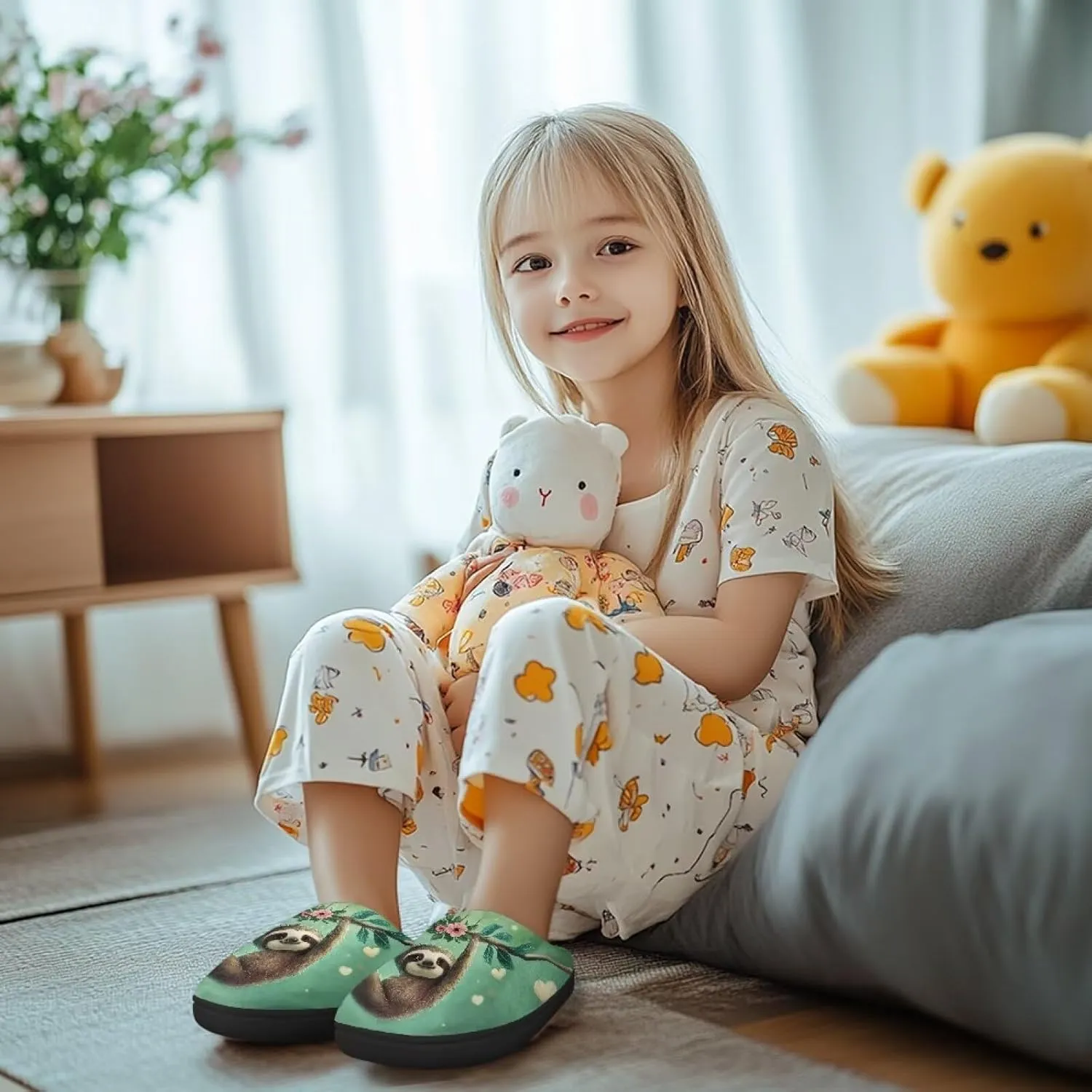 Winter Fuzzy Slippers for Kids, Soft Comfy House Slippers for Bedroom, Closed Toe Anti-Skid Scuff Slippers