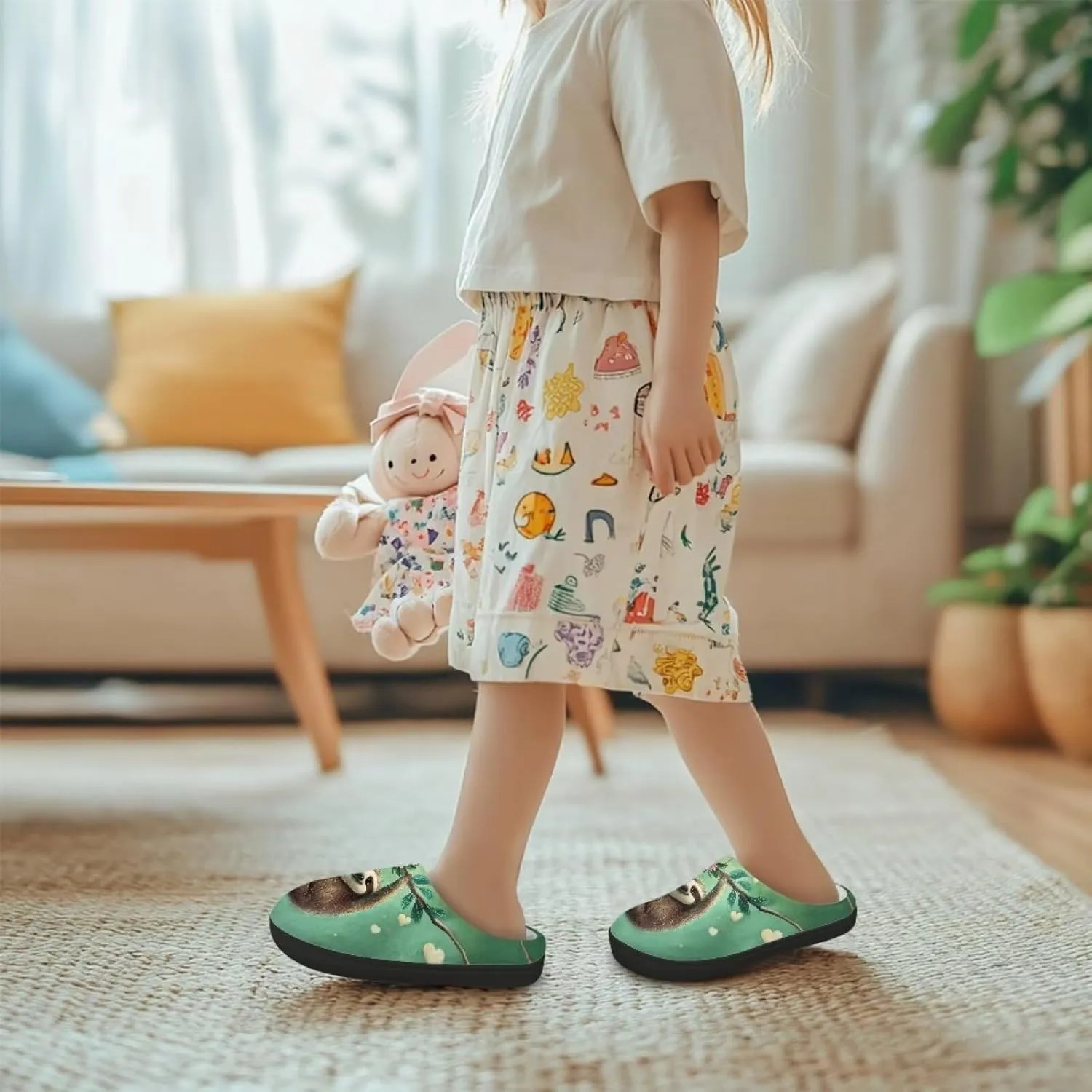 Winter Fuzzy Slippers for Kids, Soft Comfy House Slippers for Bedroom, Closed Toe Anti-Skid Scuff Slippers