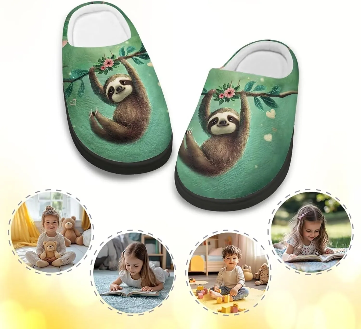 Winter Fuzzy Slippers for Kids, Soft Comfy House Slippers for Bedroom, Closed Toe Anti-Skid Scuff Slippers