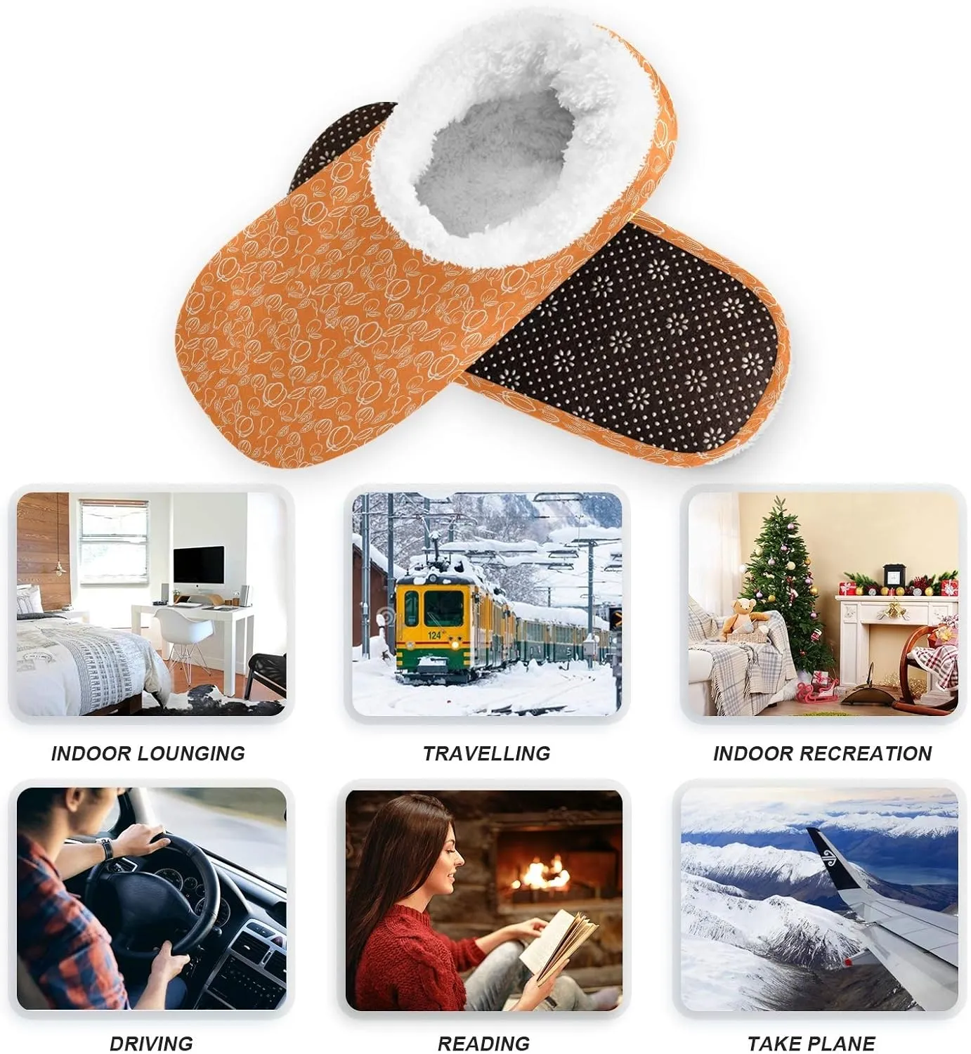 Winter House Slippers for Women/Men with Abstract Fruits Pattern Orange Element Cozy Fleece Slippers