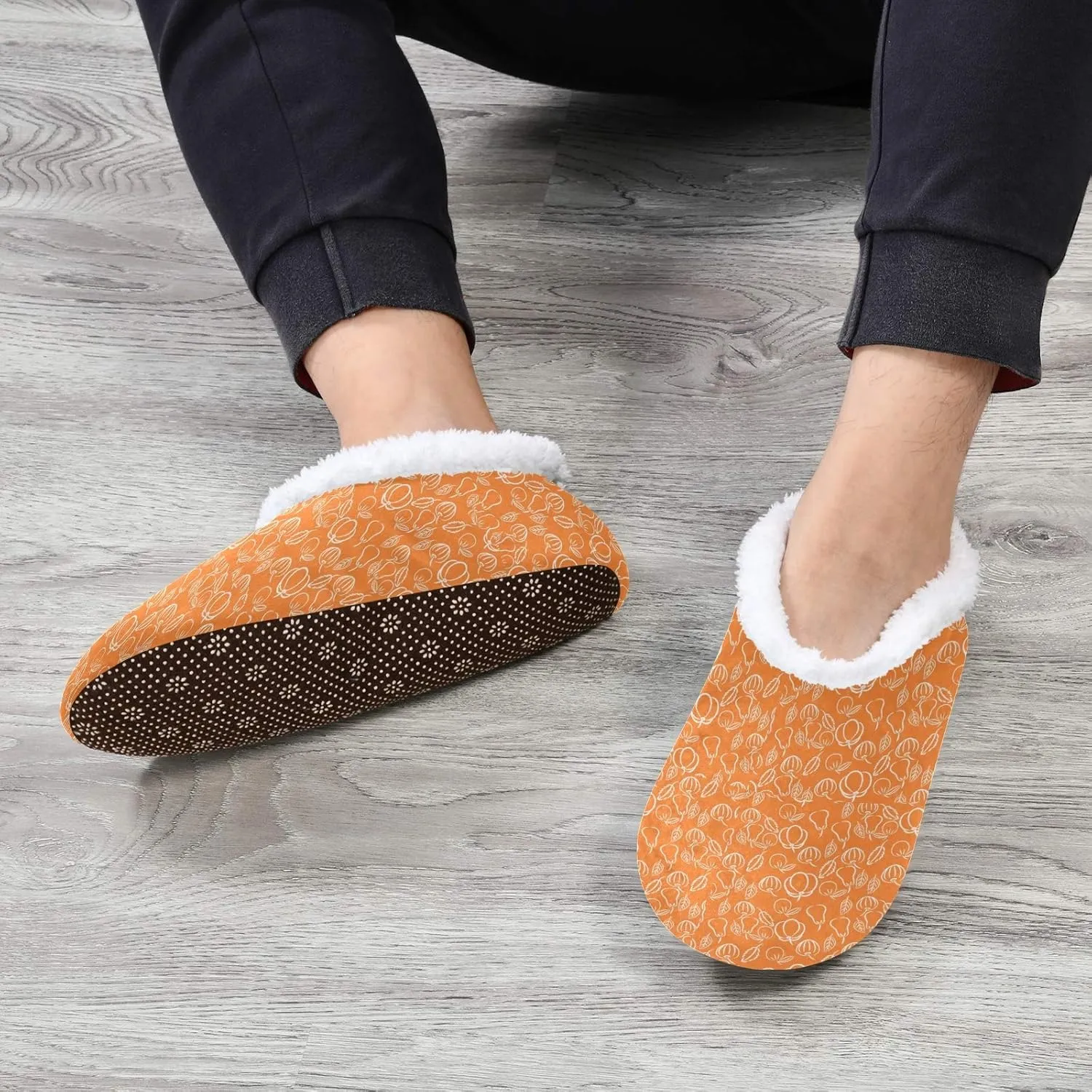 Winter House Slippers for Women/Men with Abstract Fruits Pattern Orange Element Cozy Fleece Slippers