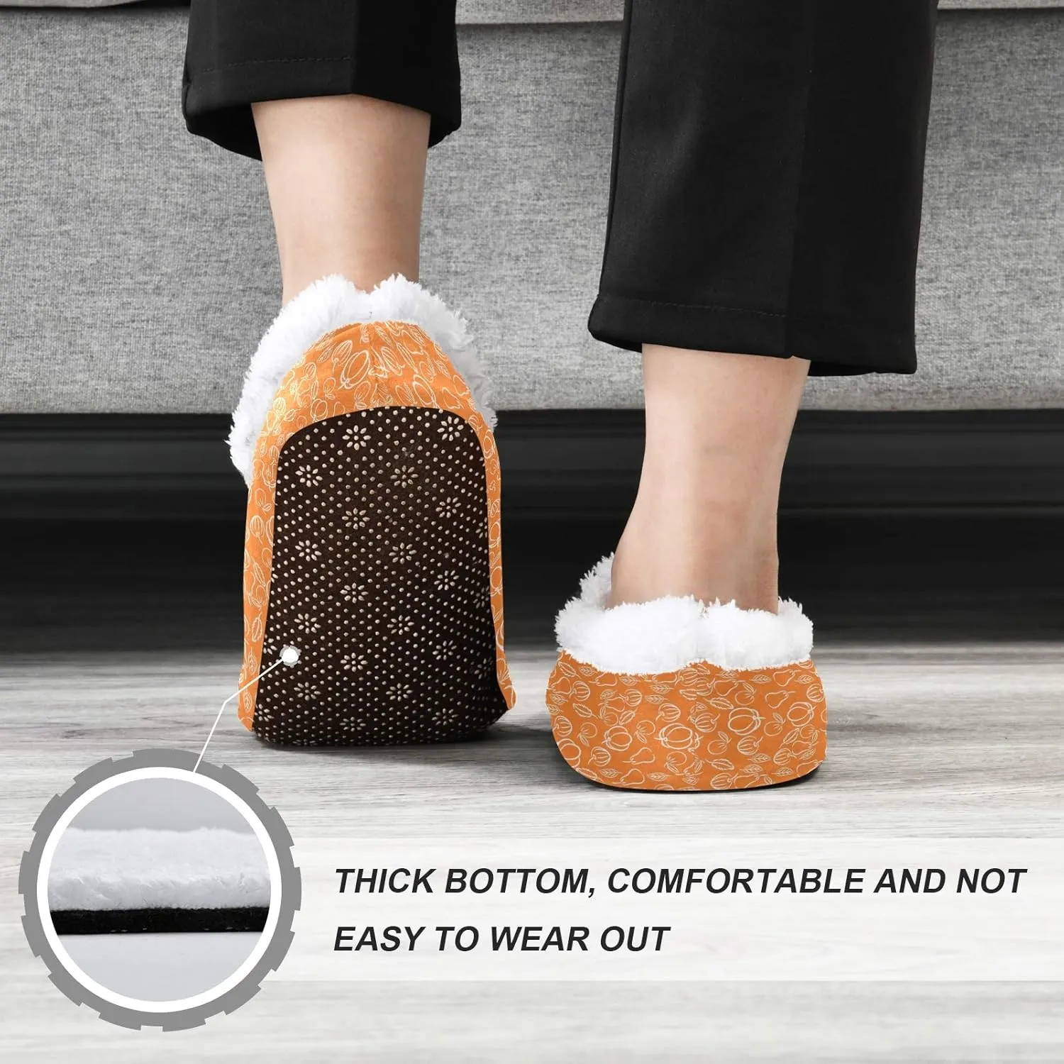 Winter House Slippers for Women/Men with Abstract Fruits Pattern Orange Element Cozy Fleece Slippers