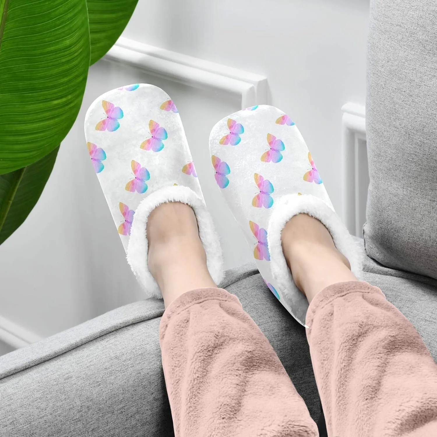 Winter House Slippers for Women/Men with Colorful Blue and Pink Spot Element Cozy Fleece Slippers