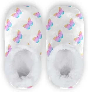 Winter House Slippers for Women/Men with Colorful Blue and Pink Spot Element Cozy Fleece Slippers