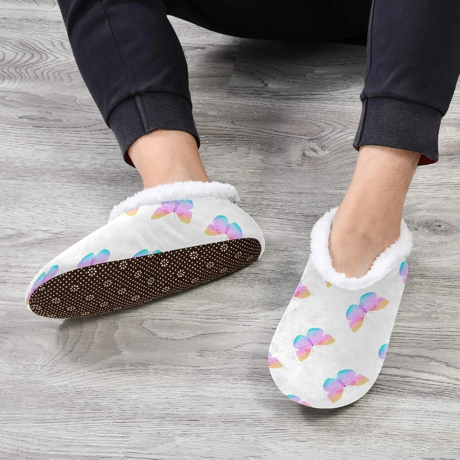 Winter House Slippers for Women/Men with Colorful Blue and Pink Spot Element Cozy Fleece Slippers