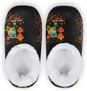Winter House Slippers for Women/Men with Happy Thanksgiving Day Pattern Element Cozy Fleece Slippers