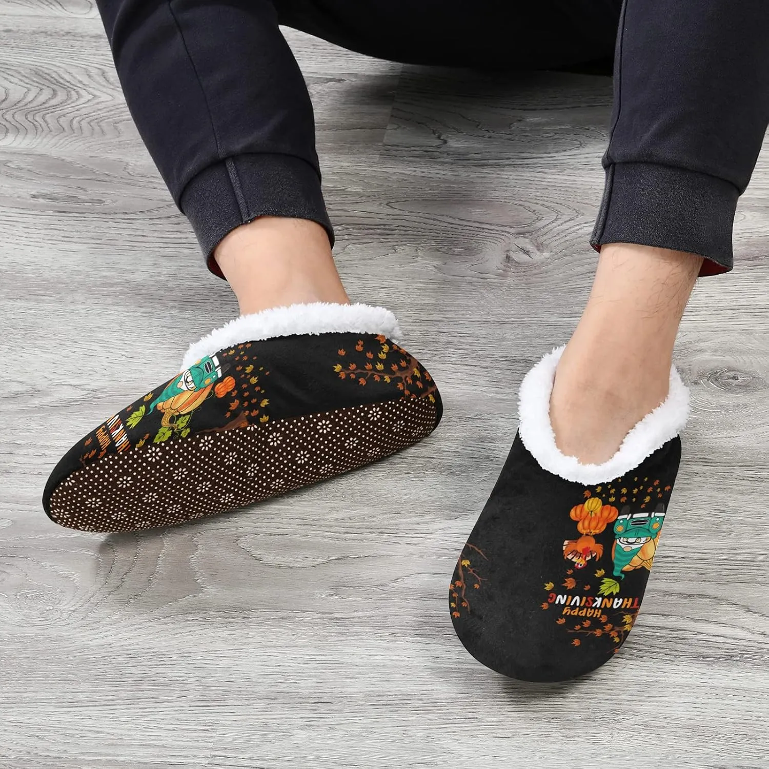 Winter House Slippers for Women/Men with Happy Thanksgiving Day Pattern Element Cozy Fleece Slippers