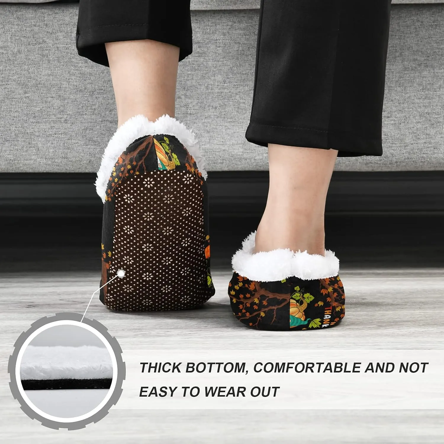 Winter House Slippers for Women/Men with Happy Thanksgiving Day Pattern Element Cozy Fleece Slippers