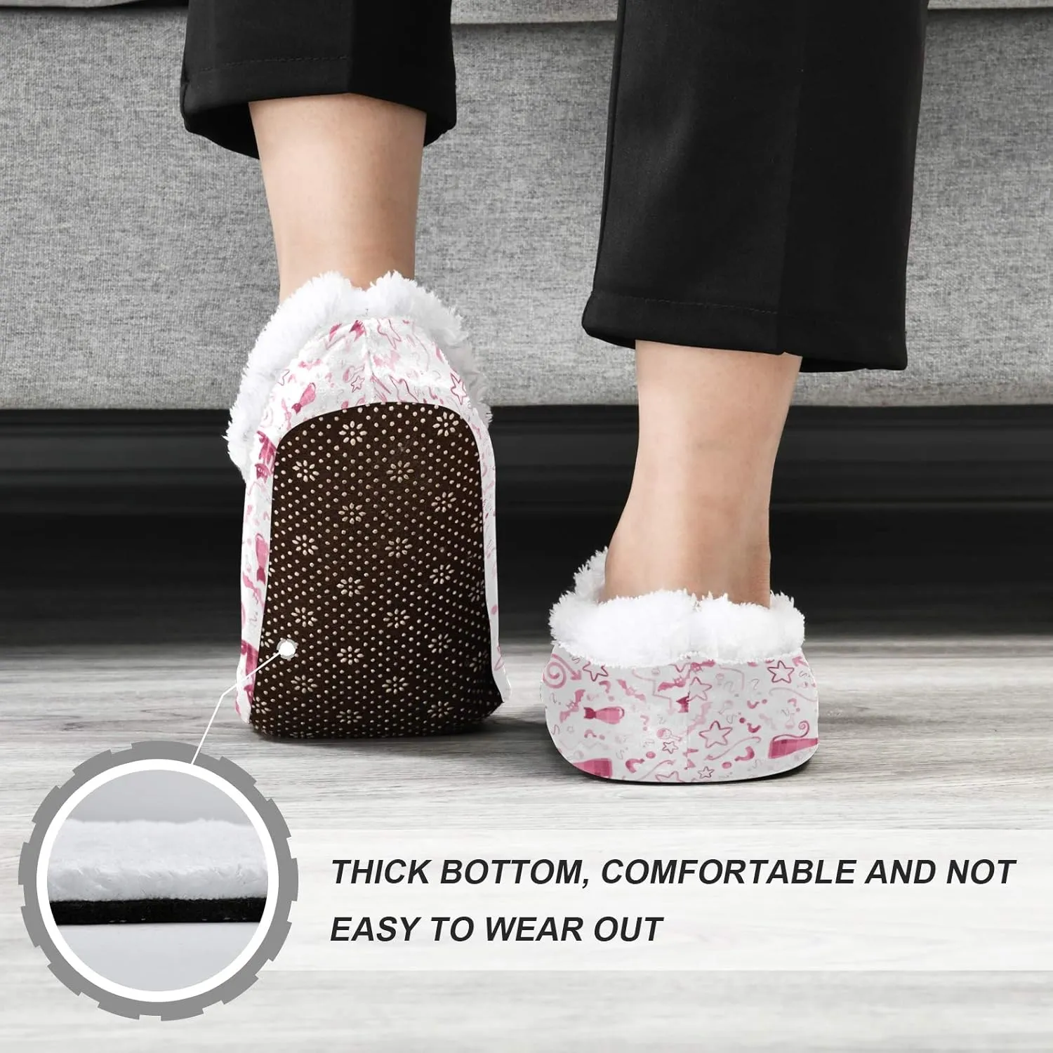 Winter House Slippers for Women/Men with Happy Winter Pug Dog Element Cozy Fleece Slippers