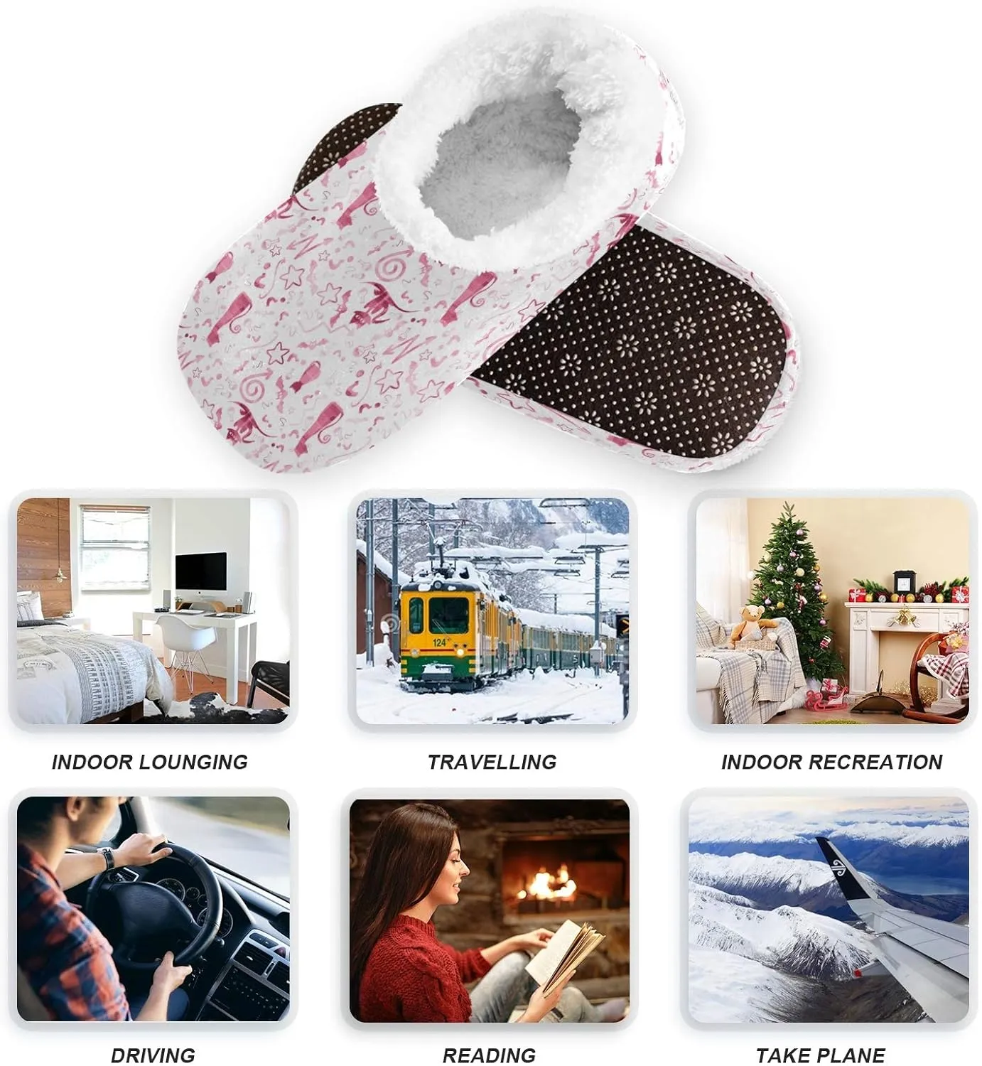 Winter House Slippers for Women/Men with Happy Winter Pug Dog Element Cozy Fleece Slippers