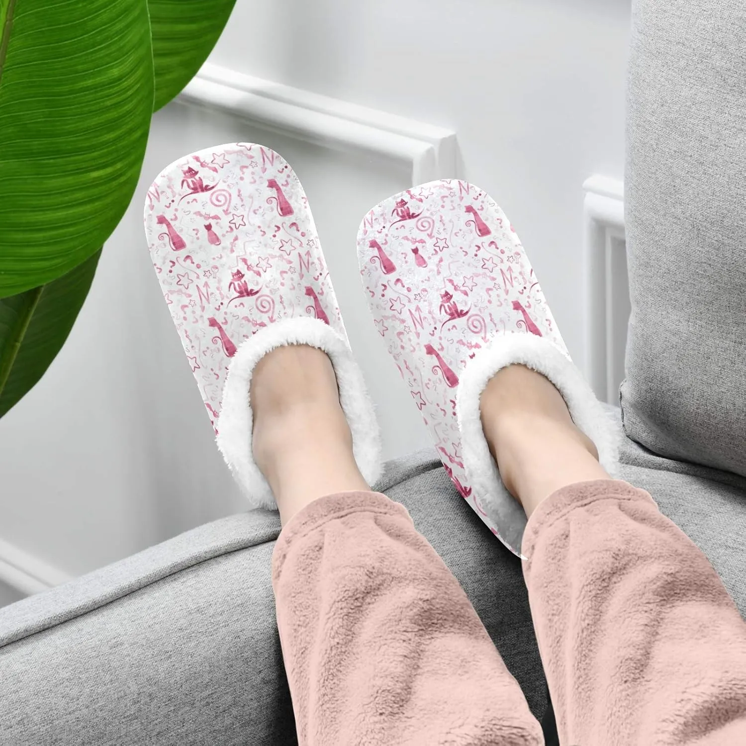 Winter House Slippers for Women/Men with Happy Winter Pug Dog Element Cozy Fleece Slippers
