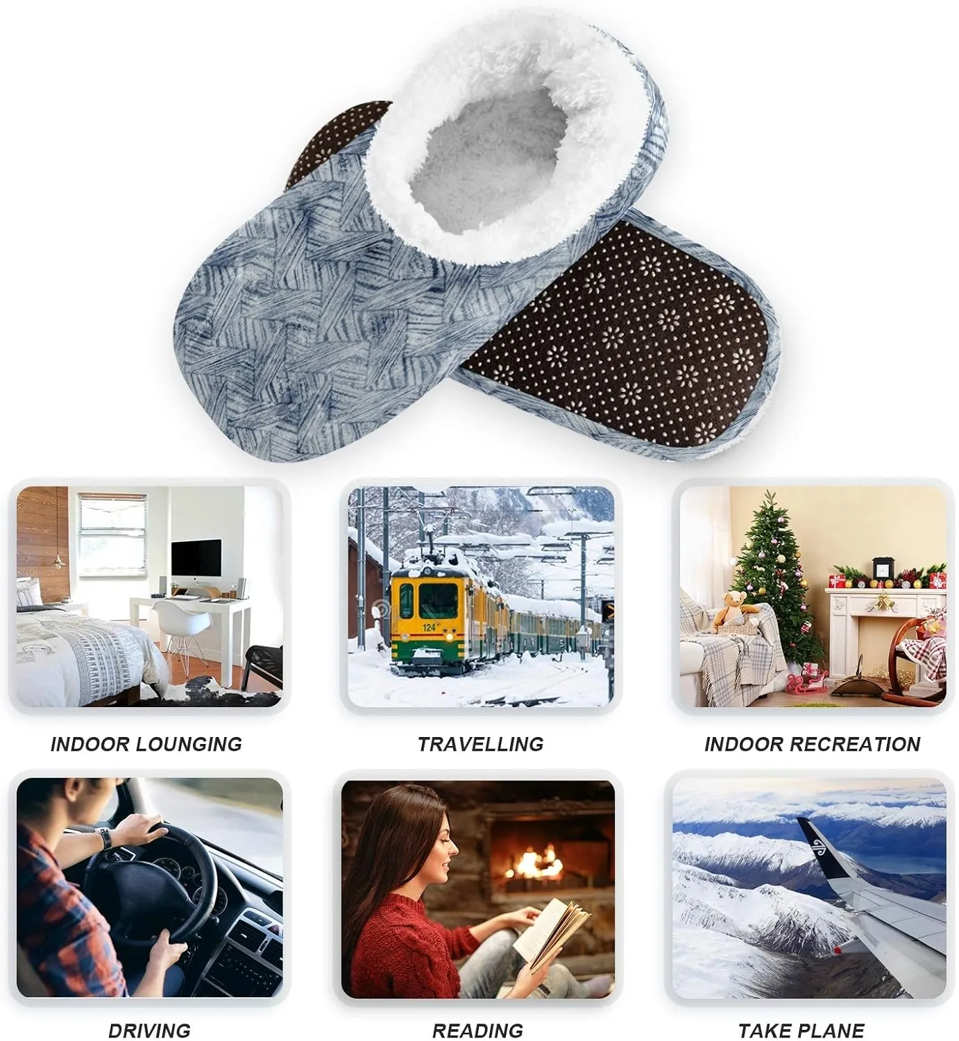 Winter House Slippers for Women/Men with Merry Christmas Element Cozy Fleece Slippers