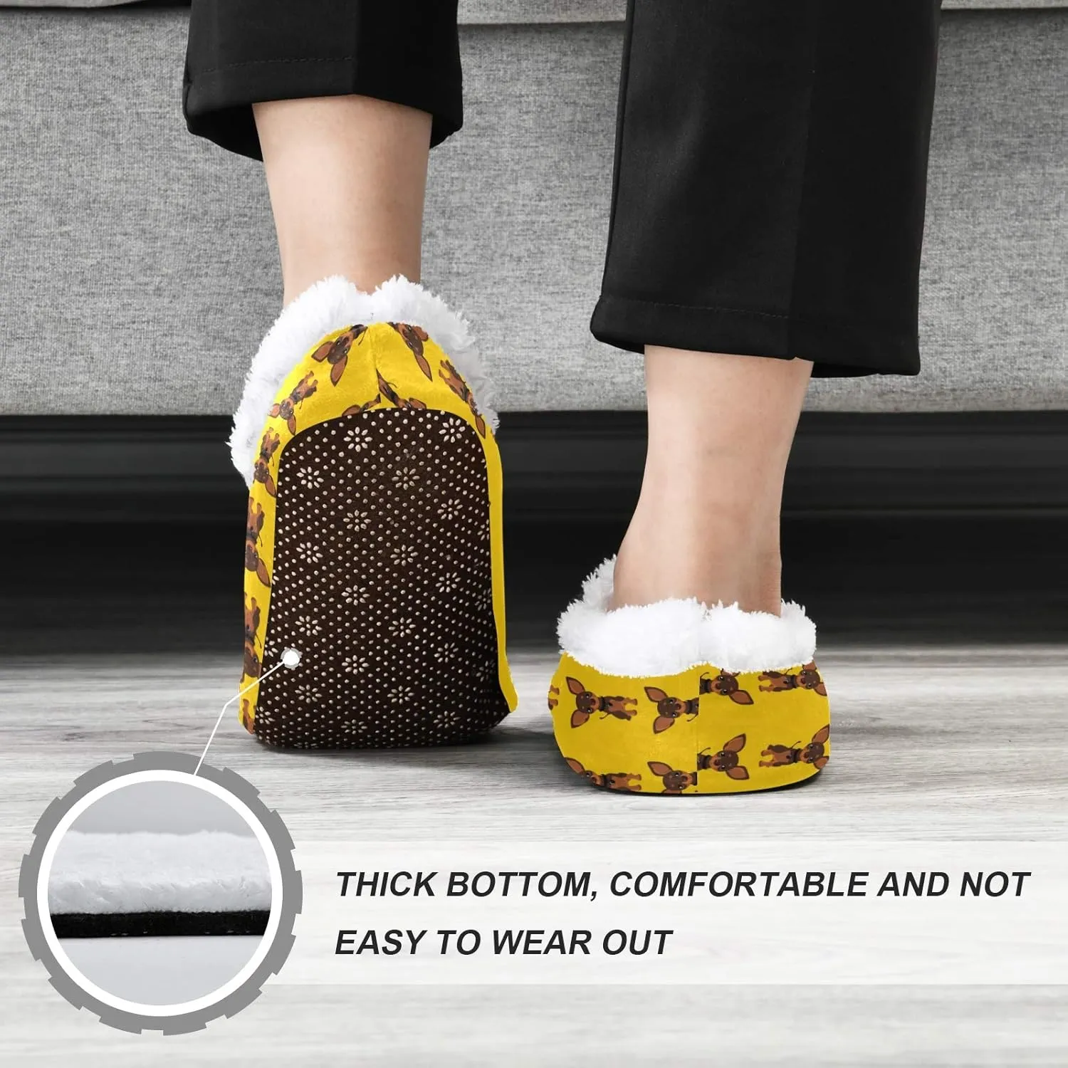 Winter House Slippers for Women/Men with Seamless Yellow Banana Pattern Element Cozy Fleece Slippers