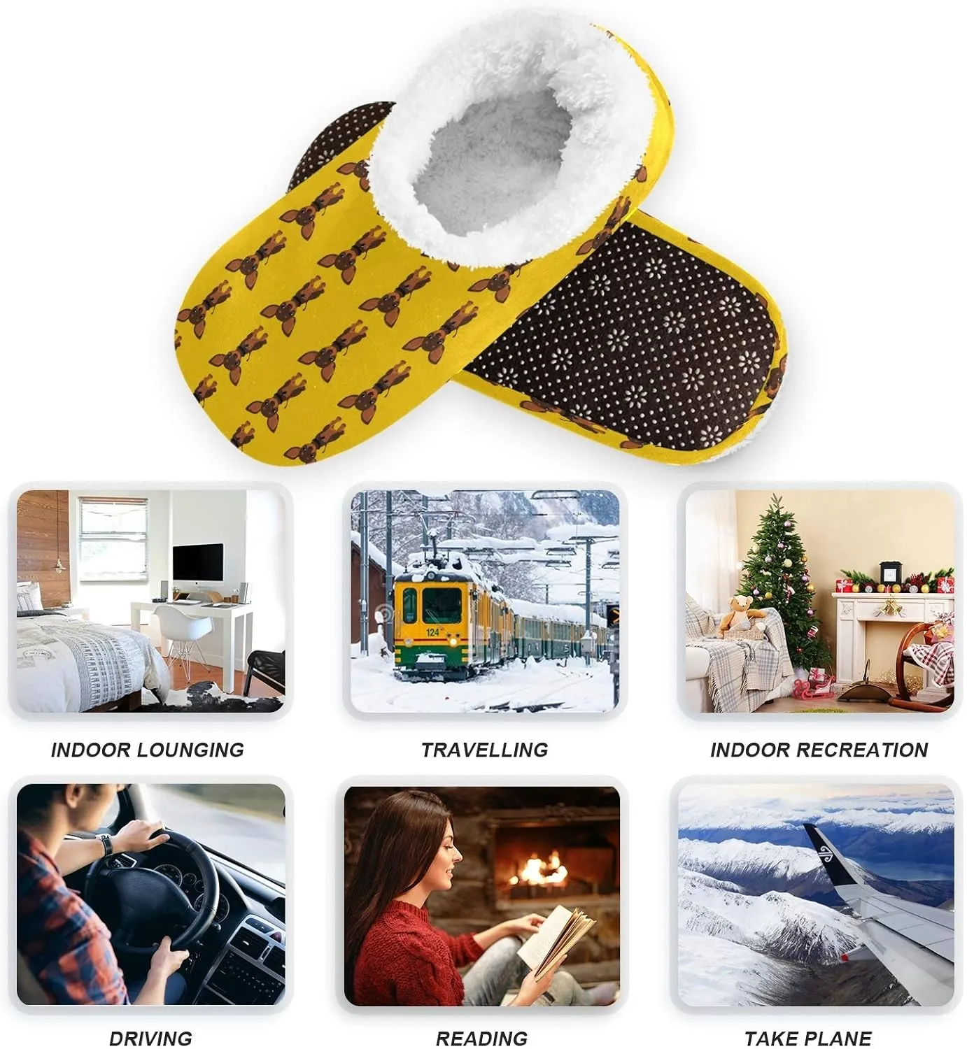Winter House Slippers for Women/Men with Seamless Yellow Banana Pattern Element Cozy Fleece Slippers
