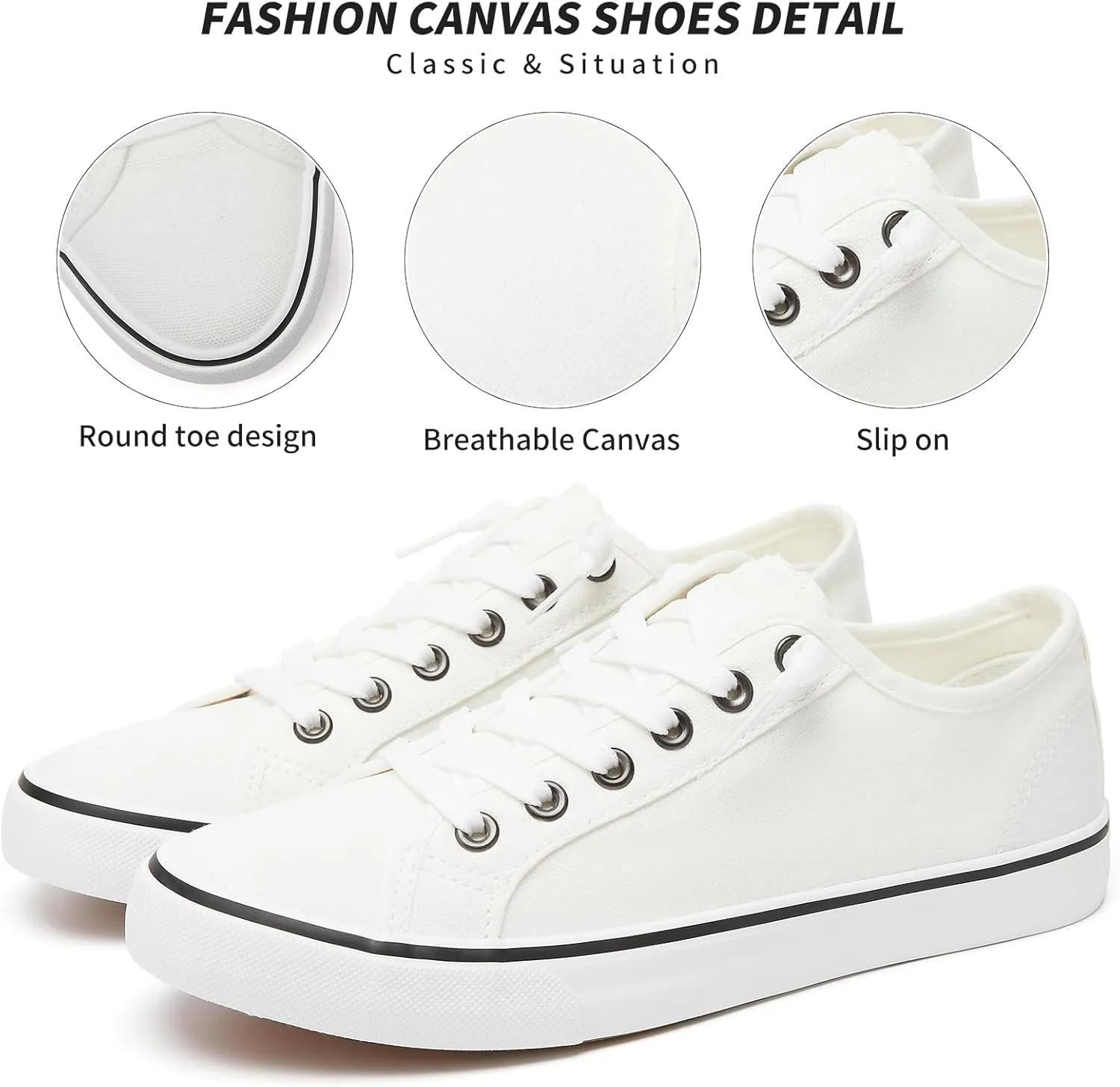 Women Canvas Sneaker Slip On Non Slip Casual Shoes Lace Up Canvas Low Top White Shoes Loafers for Women Fashion Black Sneaker