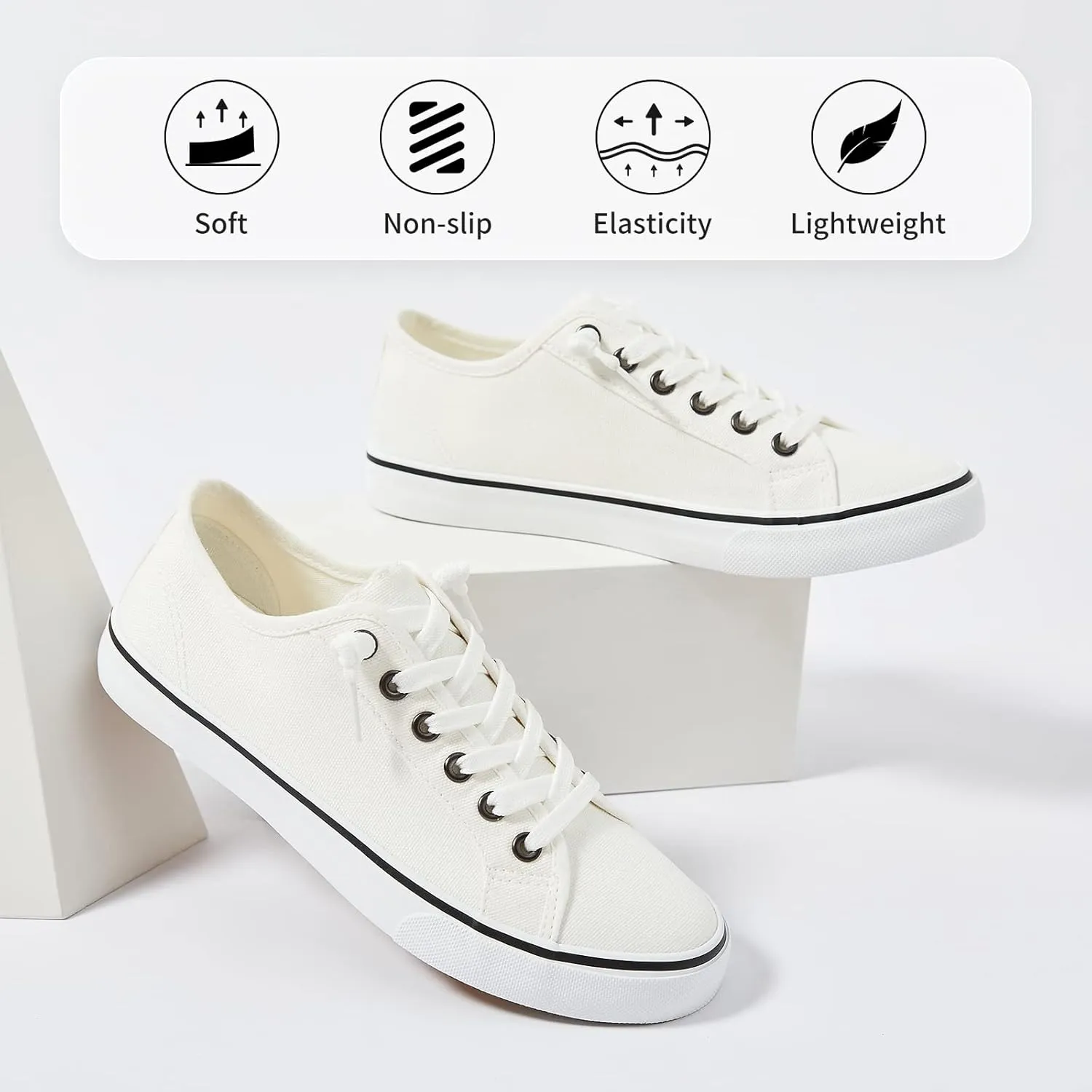 Women Canvas Sneaker Slip On Non Slip Casual Shoes Lace Up Canvas Low Top White Shoes Loafers for Women Fashion Black Sneaker
