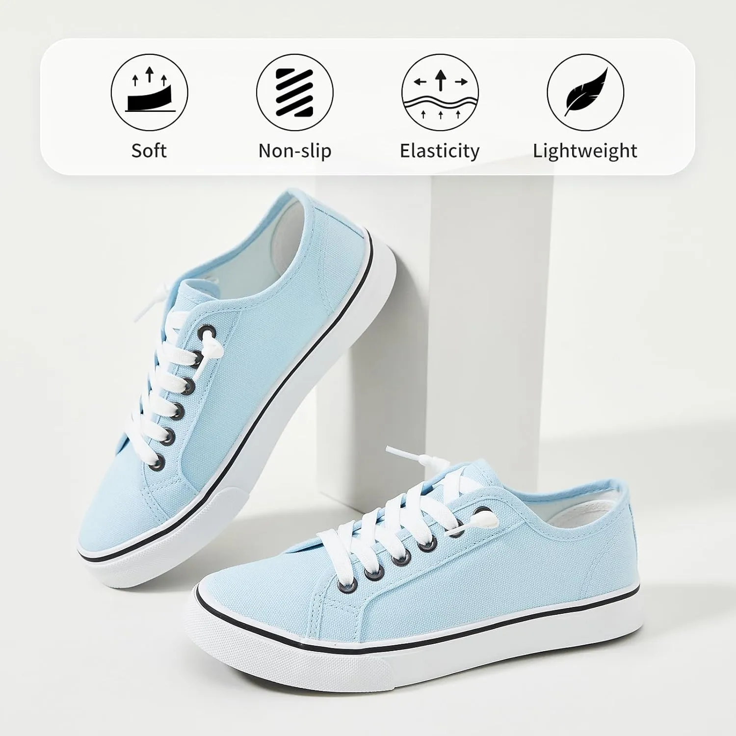 Women Canvas Sneaker Slip On Non Slip Casual Shoes Lace Up Canvas Low Top White Shoes Loafers for Women Fashion Black Sneaker