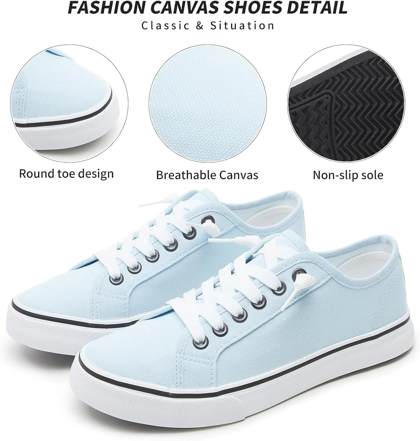Women Canvas Sneaker Slip On Non Slip Casual Shoes Lace Up Canvas Low Top White Shoes Loafers for Women Fashion Black Sneaker
