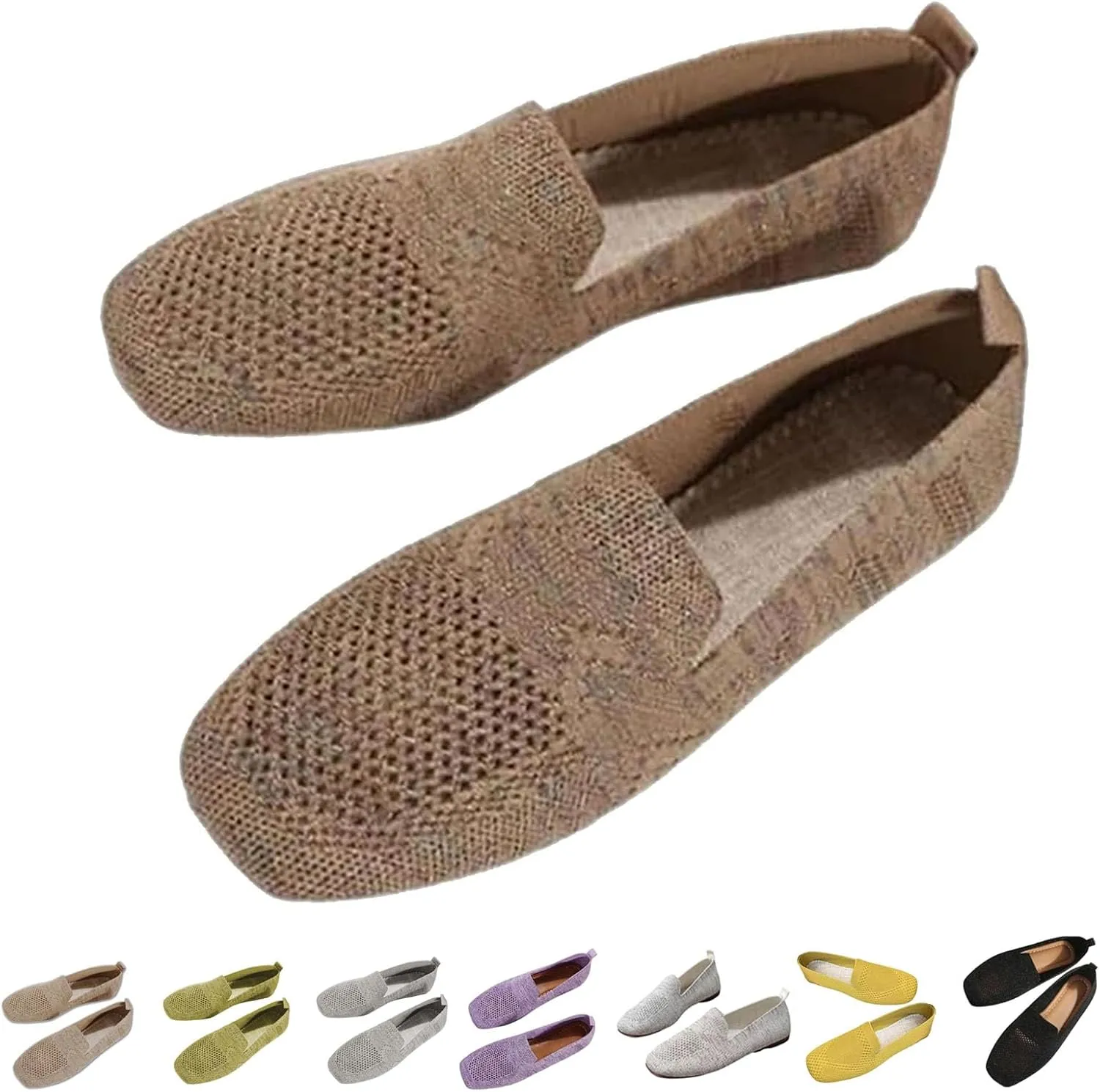 Women Comfortable Arch Support Non-Slip Flat Shoes 2024 Summer Square Breathable Orthopedic Walking Shoes Low Top Casual Slip On Sneaker