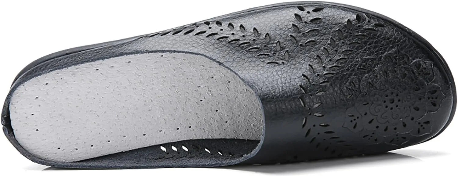 Women Hollow Breathable Flats Summer Slippers Slip-on Round Toe Non-Slip Softsole Lightweight Comfortable Dressy Loafer