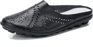 Women Hollow Breathable Flats Summer Slippers Slip-on Round Toe Non-Slip Softsole Lightweight Comfortable Dressy Loafer
