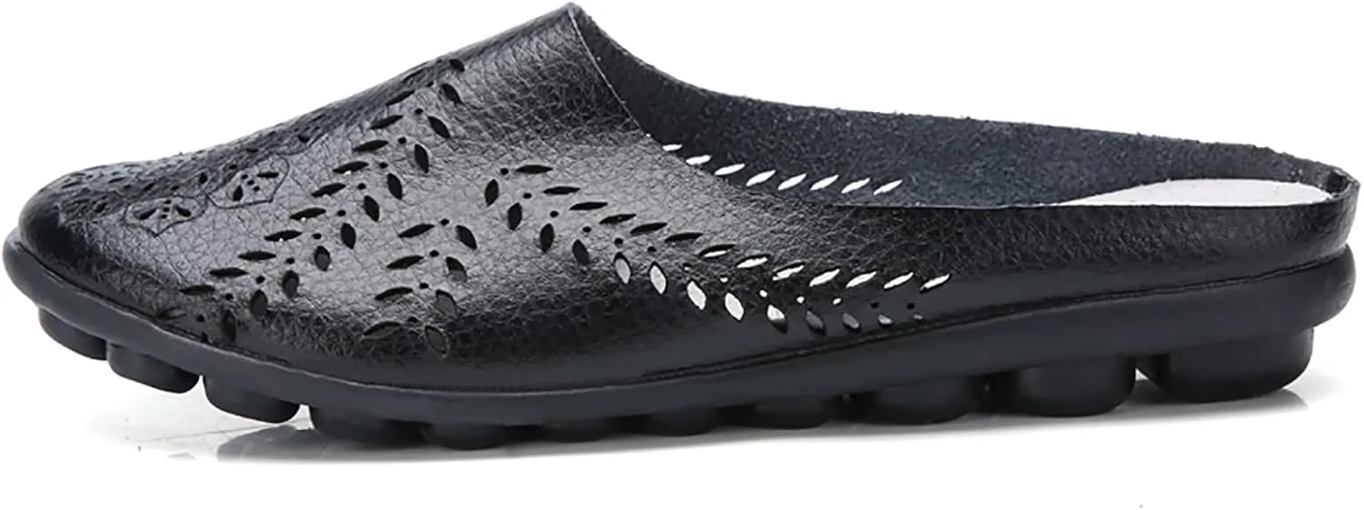 Women Hollow Breathable Flats Summer Slippers Slip-on Round Toe Non-Slip Softsole Lightweight Comfortable Dressy Loafer