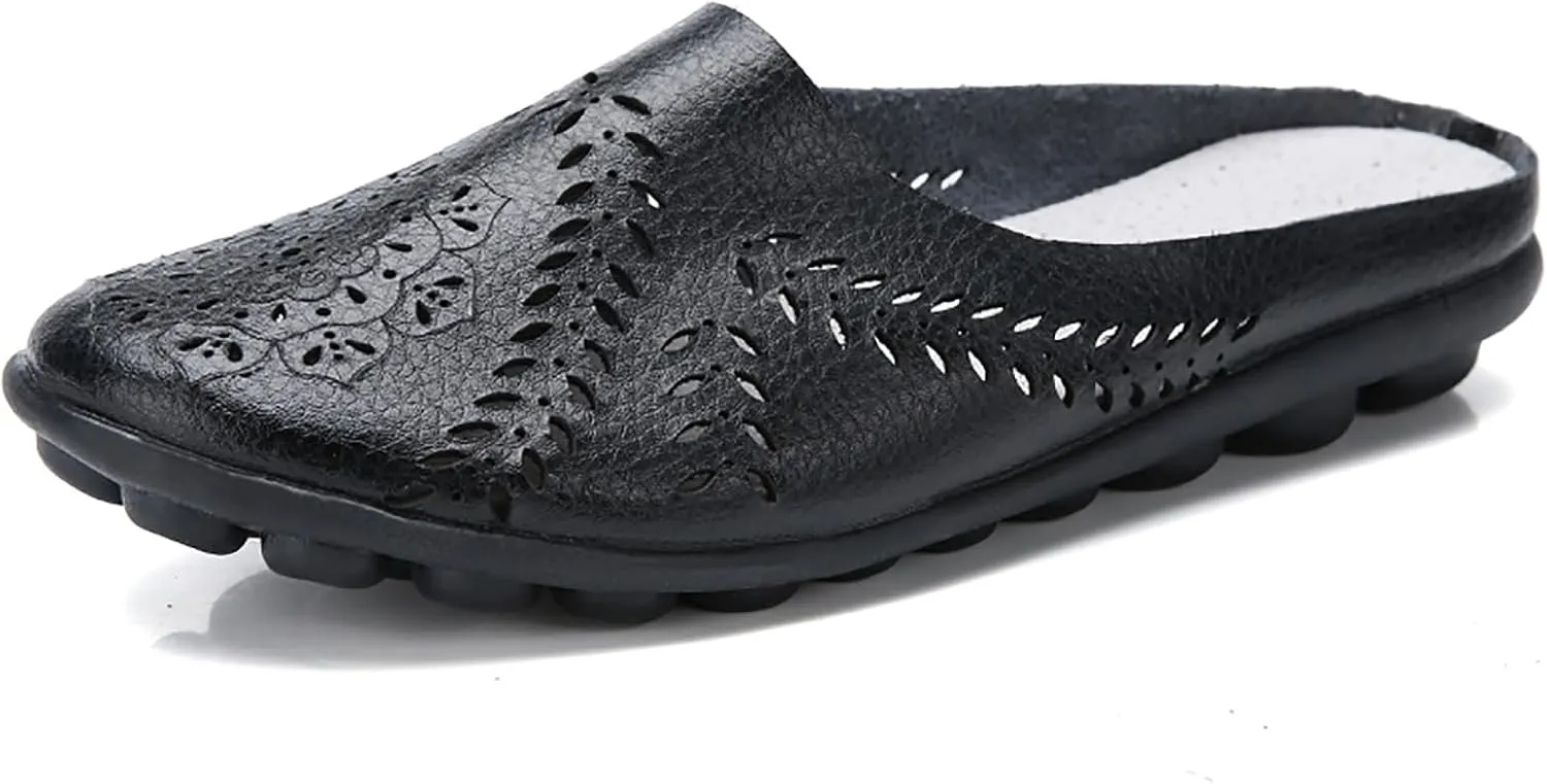 Women Hollow Breathable Flats Summer Slippers Slip-on Round Toe Non-Slip Softsole Lightweight Comfortable Dressy Loafer