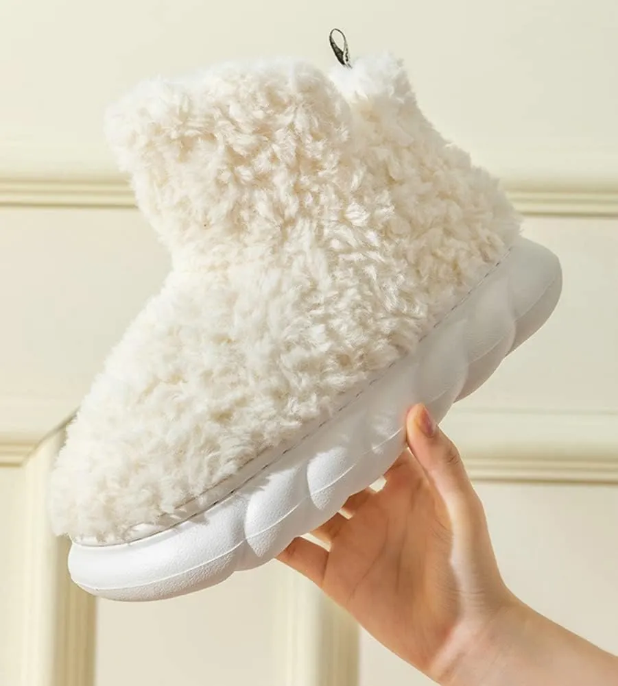 Women Men Bootie Slippers Fluffy Furry House Slipper Winter Warm Anti-Skid Plush Christmas Slippers with Faux Fur Lining