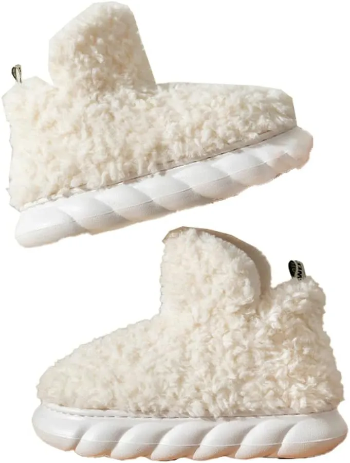 Women Men Bootie Slippers Fluffy Furry House Slipper Winter Warm Anti-Skid Plush Christmas Slippers with Faux Fur Lining
