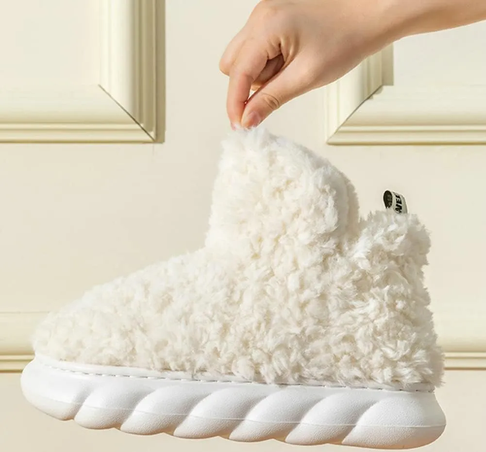 Women Men Bootie Slippers Fluffy Furry House Slipper Winter Warm Anti-Skid Plush Christmas Slippers with Faux Fur Lining