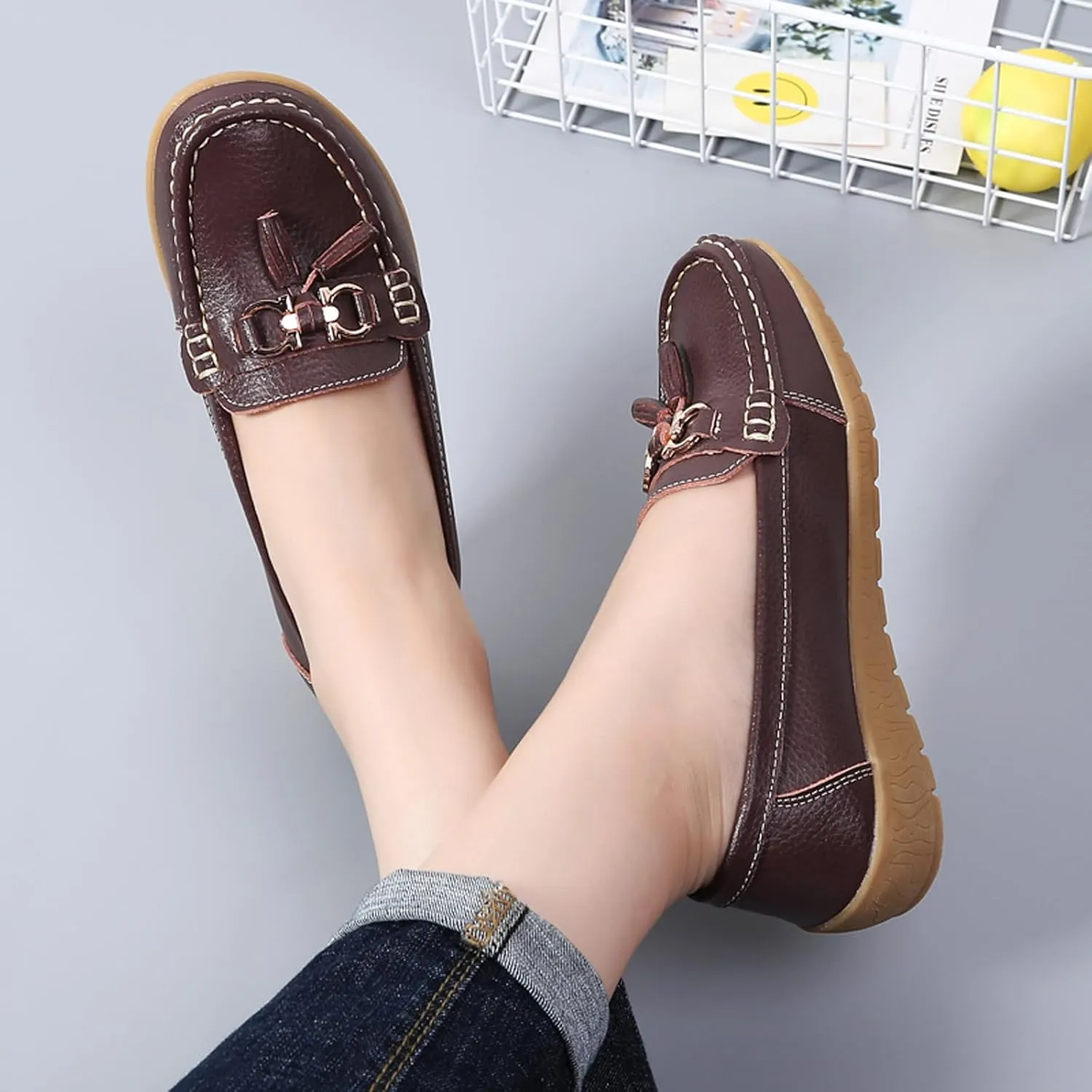 Women Penny Loafer Casual Comfort Slip on Shoes Walking Flat Driving Moccasins Wide Width Shoes Ladies