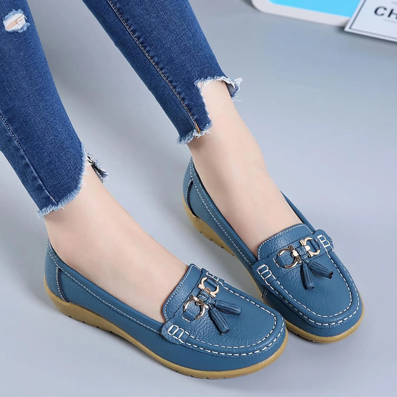 Women Penny Loafer Casual Comfort Slip on Shoes Walking Flat Driving Moccasins Wide Width Shoes Ladies