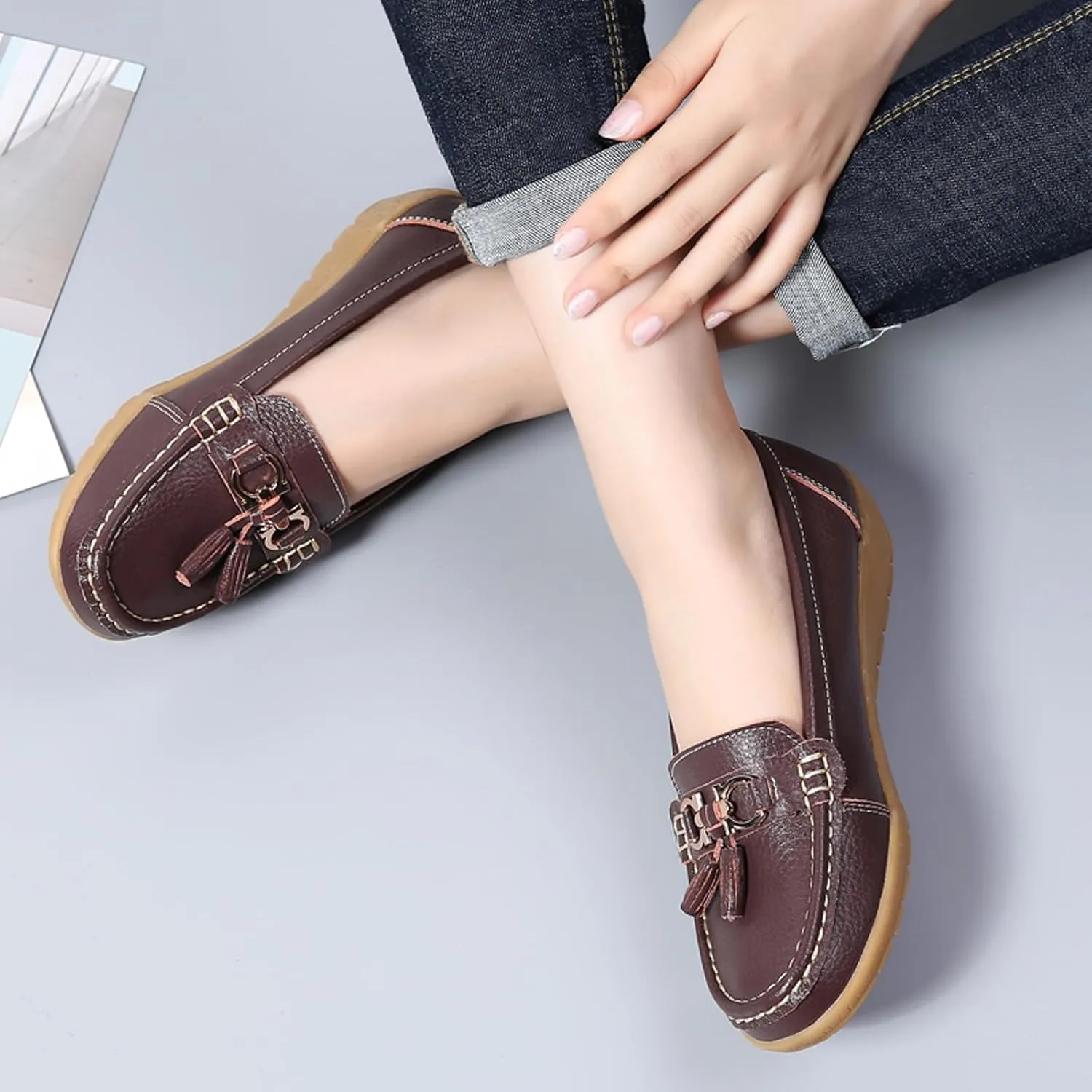 Women Penny Loafer Casual Comfort Slip on Shoes Walking Flat Driving Moccasins Wide Width Shoes Ladies