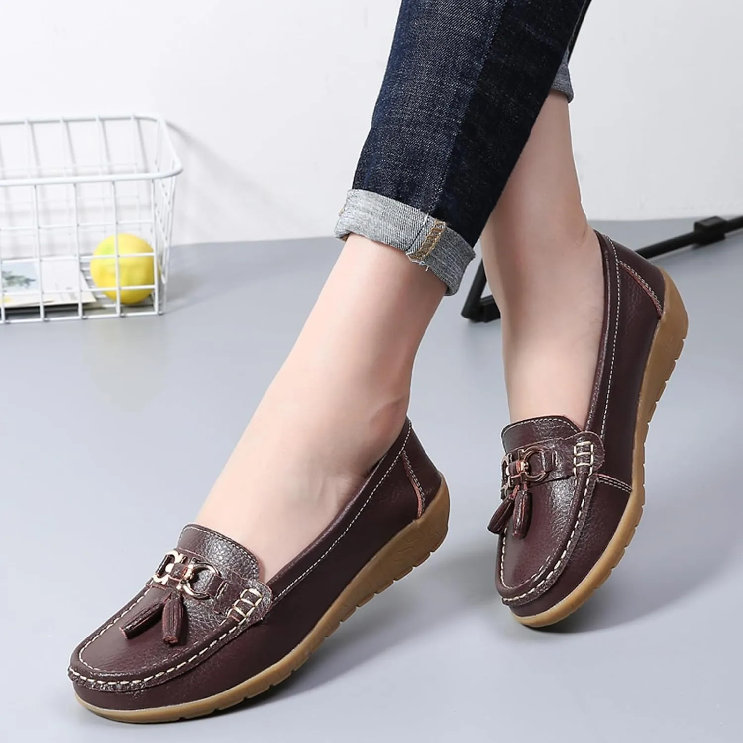 Women Penny Loafer Casual Comfort Slip on Shoes Walking Flat Driving Moccasins Wide Width Shoes Ladies