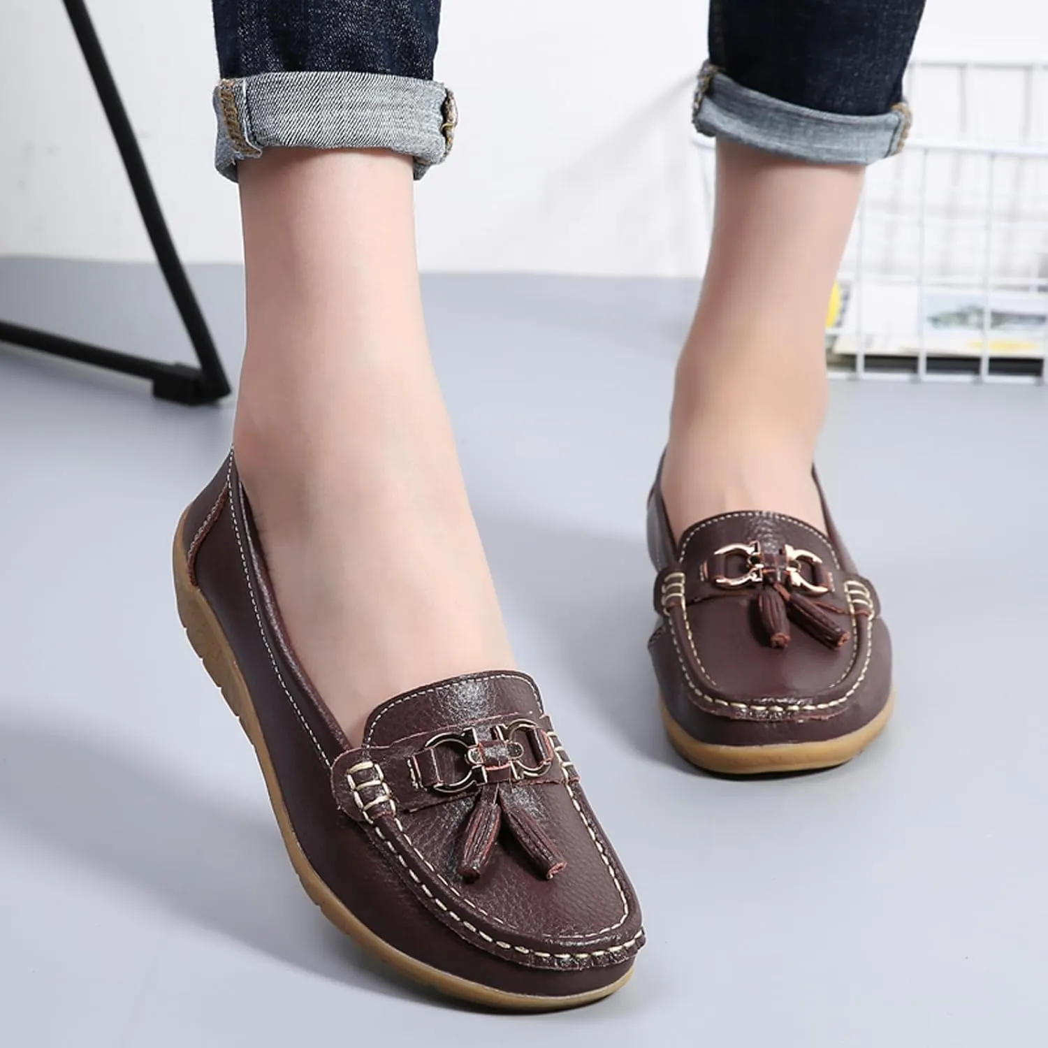Women Penny Loafer Casual Comfort Slip on Shoes Walking Flat Driving Moccasins Wide Width Shoes Ladies