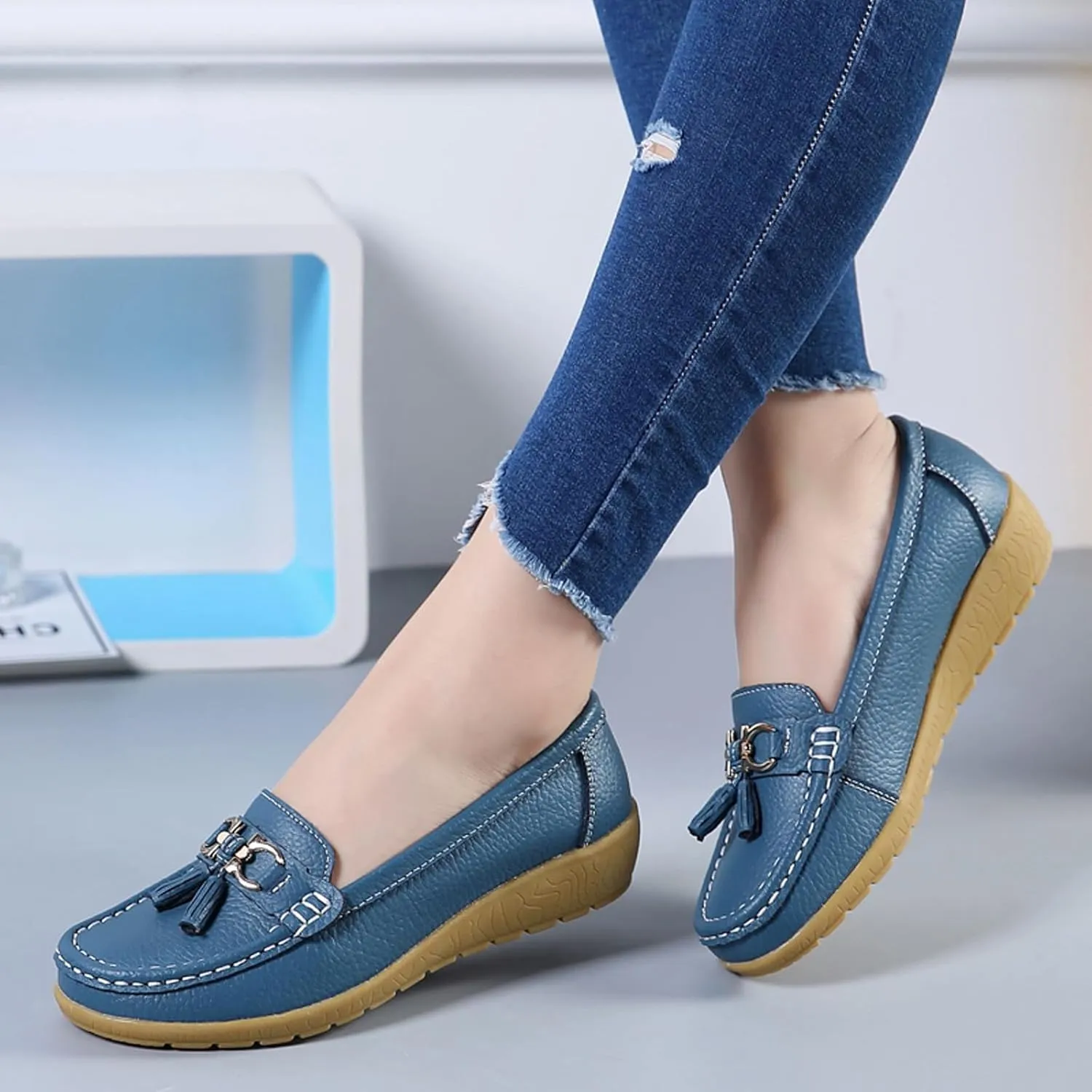 Women Penny Loafer Casual Comfort Slip on Shoes Walking Flat Driving Moccasins Wide Width Shoes Ladies