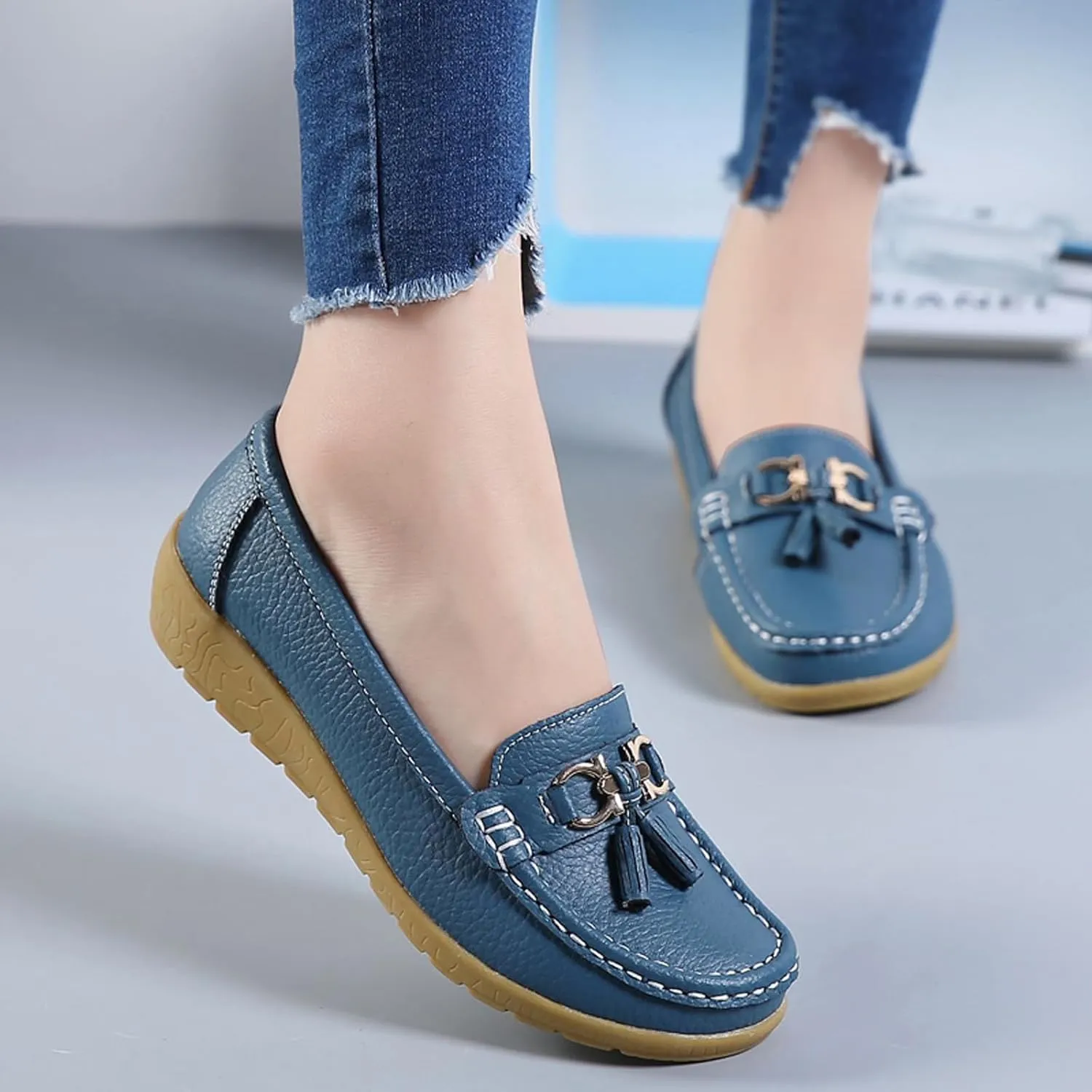Women Penny Loafer Casual Comfort Slip on Shoes Walking Flat Driving Moccasins Wide Width Shoes Ladies
