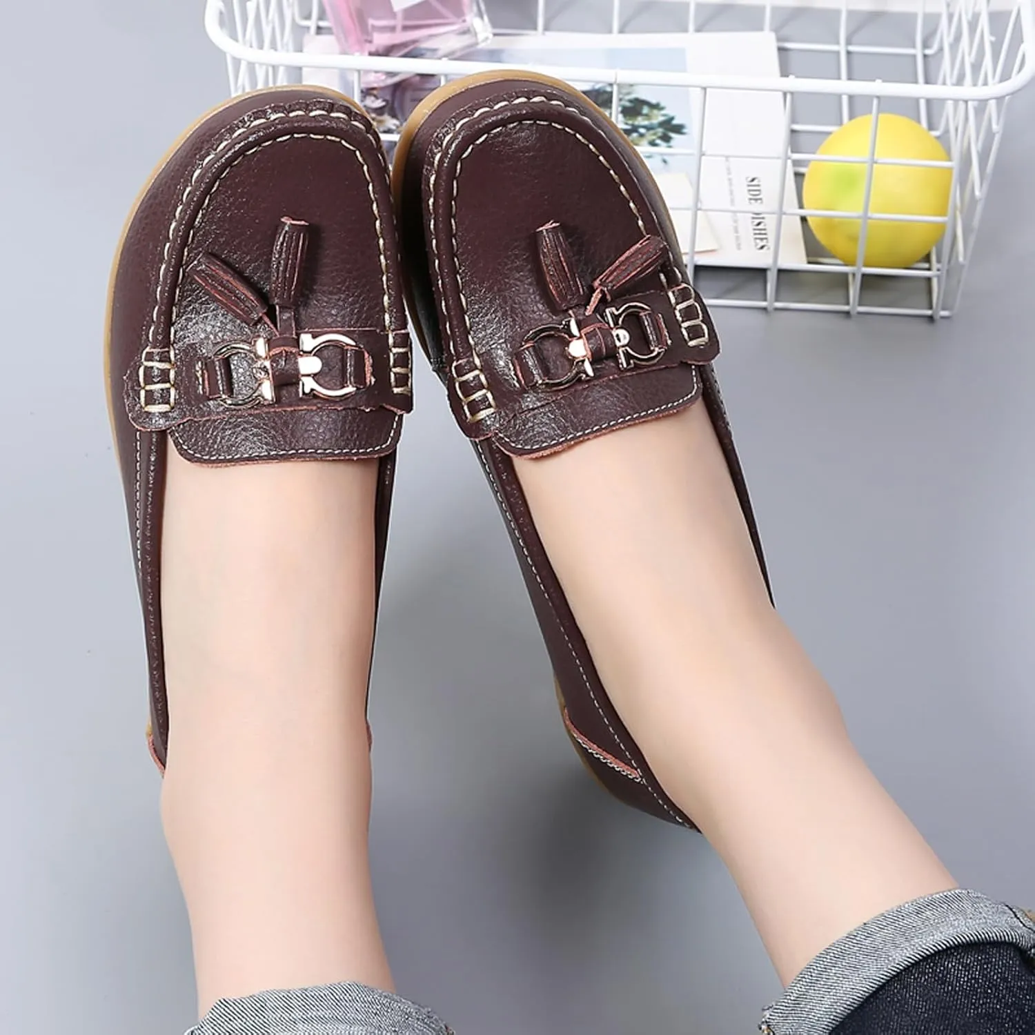 Women Penny Loafer Casual Comfort Slip on Shoes Walking Flat Driving Moccasins Wide Width Shoes Ladies
