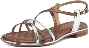 Women Sandals Split Leather Round Toe Low Heels Non-Slip Sole Gladiator Style With Buckle Strap Sandals