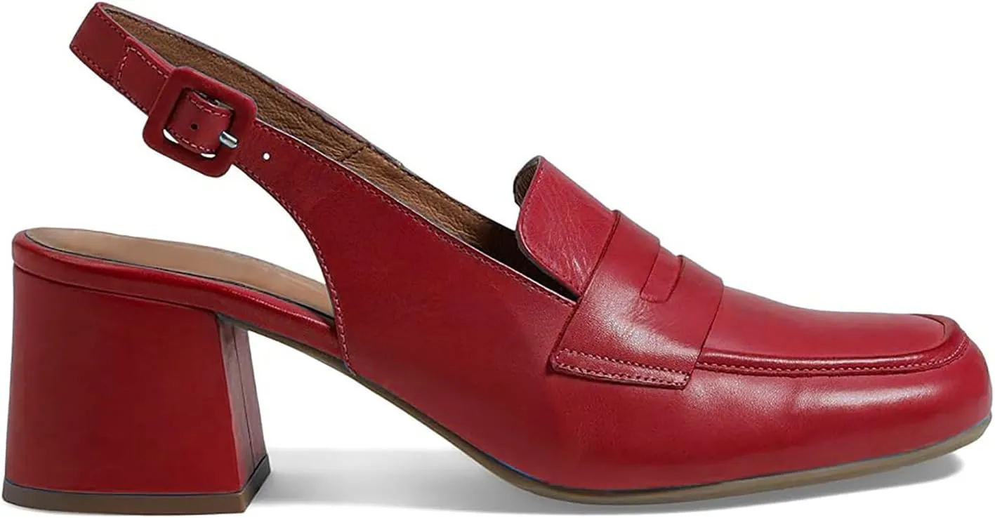 Women Slingback Loafers Chunky Heel Square Toe Dress Shoes Slingback 2 inch Mid Block Heel Penny Loafers Slingback Pumps Sandals Buckle Strap Dressy Office Casual Retro Matte 4-11 M US