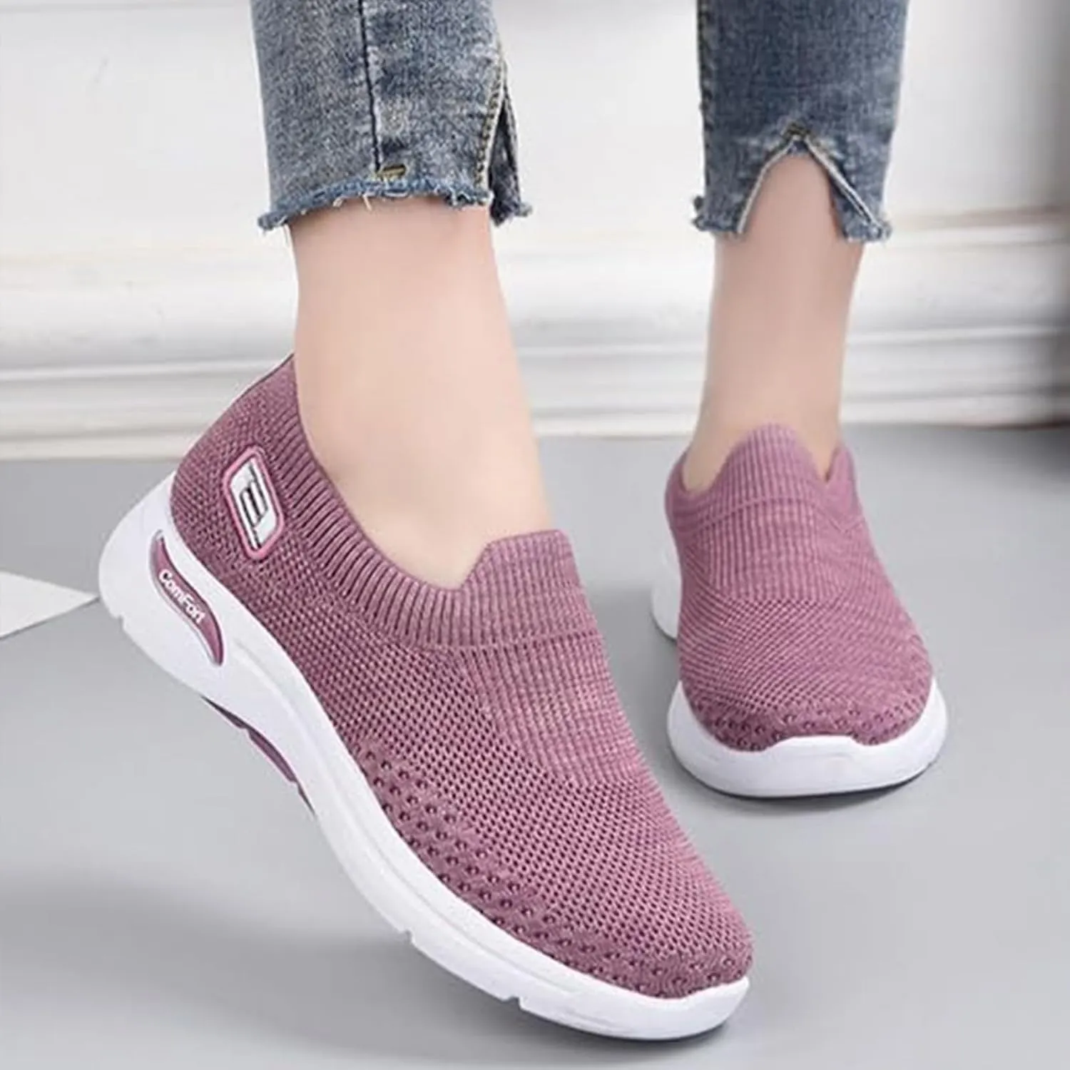 Women Slip On Walking Shoes Orthopedic Sneakers Mesh Casual Non Slip Low Top Tennis Shoes Arch Support Memory Foam Shoe Lightweight Comfort Workout Casual Non Slip Sneakers
